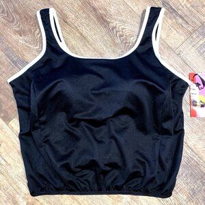 T.H.E. TOPANGA Swimwear TANKINI Tank TOP Built-in Bra 24W Black & White Trim NWT